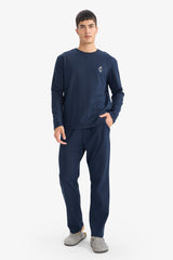 Pajama Set Regular Fit Long Sleeve Waffle Top Long Bottom