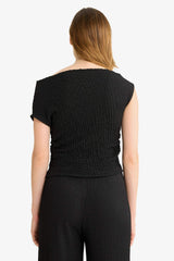 Slim Fit Narrow Cut One-Shoulder Crinkle Blouse