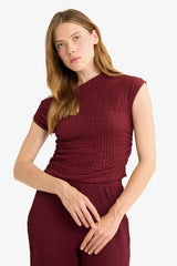 Slim Fit Narrow Cut One-Shoulder Crinkle Blouse