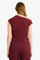 Slim Fit Narrow Cut One-Shoulder Crinkle Blouse