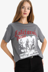 Oversize Loose Fit Crew Neck Printed Short Sleeve T-Shirt