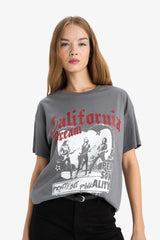 Oversize Loose Fit Crew Neck Printed Short Sleeve T-Shirt