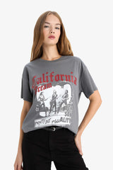 Oversize Loose Fit Crew Neck Printed Short Sleeve T-Shirt