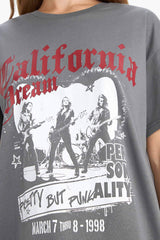 Oversize Loose Fit Crew Neck Printed Short Sleeve T-Shirt