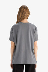 Oversize Loose Fit Crew Neck Printed Short Sleeve T-Shirt