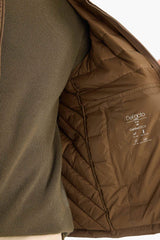Water-repellent goose down jacket with slim fit, narrow cut, stand-collar, inner pocket detail, and zippered pockets.