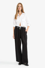 Baggy Fit Double Pocket Normal Waist Standard Length Tencel Trousers