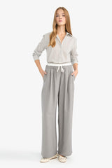 Baggy Fit Double Pocket Normal Waist Standard Length Tencel Trousers