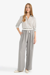 Baggy Fit Double Pocket Normal Waist Standard Length Tencel Trousers