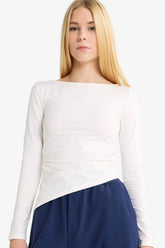 Fitted Crew Neck Ribbed Long Sleeve T-Shirt