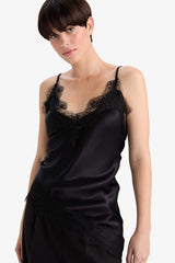 Regular Fit V-Neck Lace Detailed Satin Thin Strappy Blouse