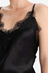 Regular Fit V-Neck Lace Detailed Satin Thin Strappy Blouse