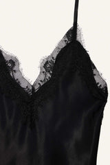 Regular Fit V-Neck Lace Detailed Satin Thin Strappy Blouse