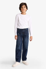 Boys Loose Fit Ripped Detailed Straight Leg Jean Trousers