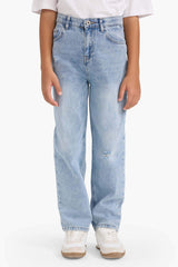 Boys Loose Fit Ripped Detailed Straight Leg Jean Trousers