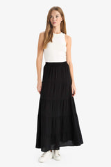 A-Line Normal Waist Crinkle Viscose Maxi Skirt
