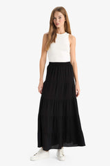 A-Line Normal Waist Crinkle Viscose Maxi Skirt