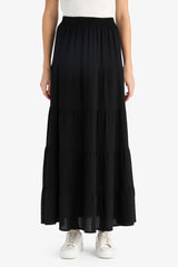 A-Line Normal Waist Crinkle Viscose Maxi Skirt
