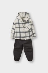 Baby Boy 2-Piece Set: Plaid Twill Hooded Shirt and Pants