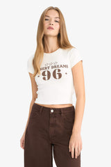 Fitted Crew Neck Printed Ribbed Short-Sleeve T-Shirt