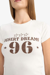 Fitted Crew Neck Printed Ribbed Short-Sleeve T-Shirt