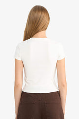 Fitted Crew Neck Printed Ribbed Short-Sleeve T-Shirt