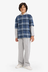 Boys 2-Piece Set: Checked Shirt with Detachable Hood and Sweatpants