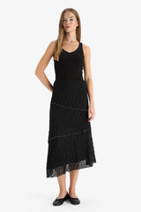 A-Line Regular Waist Lace Midi Skirt