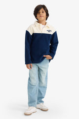 Boys Oversize Loose Fit Polo Collar Half-Zip Printed Fleece Sweatshirt