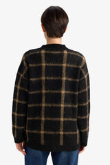 Oversize Loose Fit Half Turtleneck Plaid Knit Sweater