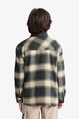 Boys Oversize Wide Pattern Polo Collar Checkered Flannel Long Sleeve Shirt