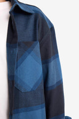 Boys Oversize Loose Fit Polo Collar Plaid Flannel Long-Sleeve Shirt