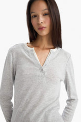 Slim Fit, Narrow Cut, Button-Down Collar, Ribbed Long-Sleeve T-Shirt