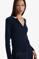 Slim Fit, Narrow Cut, Button-Down Collar, Ribbed Long-Sleeve T-Shirt