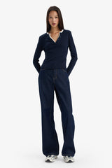 Slim Fit, Narrow Cut, Button-Down Collar, Ribbed Long-Sleeve T-Shirt