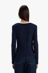 Slim Fit, Narrow Cut, Button-Down Collar, Ribbed Long-Sleeve T-Shirt