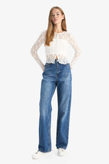 Straight Fit High Waist Long Washed Jeans
