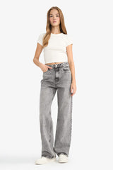 Straight Fit High Waist Long Washed Jeans