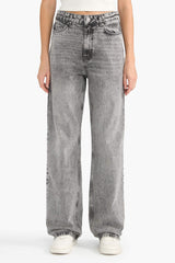 Straight Fit High Waist Long Washed Jeans