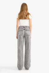 Straight Fit High Waist Long Washed Jeans