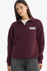 Oversize Loose Fit Polo Collar Printed Sweatshirt