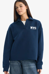 Oversize Loose Fit Polo Collar Printed Sweatshirt