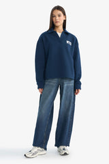 Oversize Loose Fit Polo Collar Printed Sweatshirt