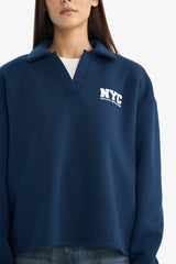 Oversize Loose Fit Polo Collar Printed Sweatshirt