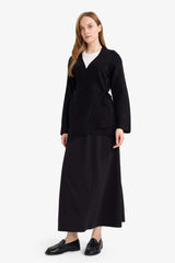 Regular Fit V-Neck Knitted Cardigan with Tie Detail