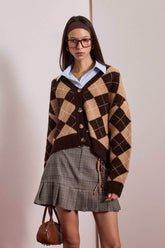 Regular Fit V-Neck Diamond Pattern Buttoned Cardigan