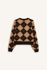 Regular Fit V-Neck Diamond Pattern Buttoned Cardigan