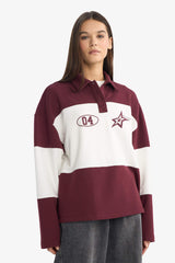 Regular Fit Polo Collar Sweatshirt with Back Print