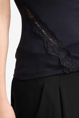 Slim Fit Narrow Cut Crew Neck Sleeveless Blouse with Lace Detail