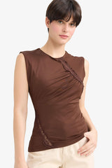 Slim Fit Narrow Cut Crew Neck Sleeveless Blouse with Lace Detail